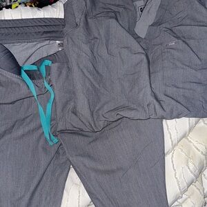 Figs Graphite Jogger  Scrub Set with Aqua Accent